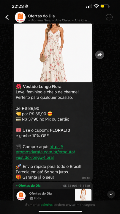 Exemplo de oferta de vestido floral publicada no grupo